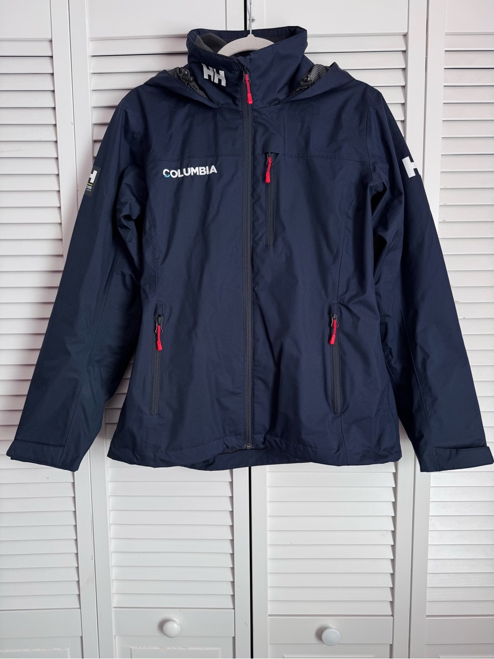 Helly Hansen Women's Crew Hooded Waterproof Jacket Navy LOGO Gorpcore Medium